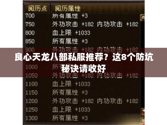 良心天龙八部私服推荐？这8个防坑秘诀请收好