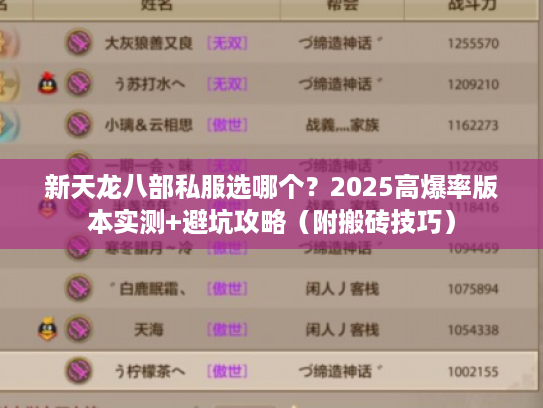 新天龙八部私服选哪个？2025高爆率版本实测+避坑攻略（附搬砖技巧）