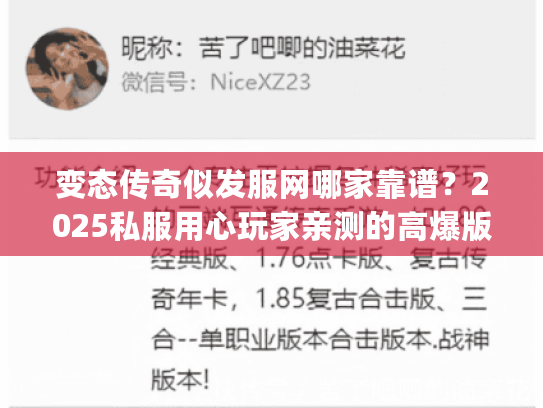 变态传奇似发服网哪家靠谱？2025私服用心玩家亲测的高爆版本&避坑技巧