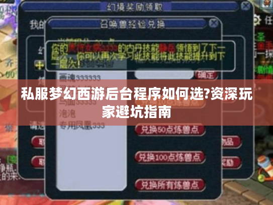 私服梦幻西游后台程序如何选?资深玩家避坑指南