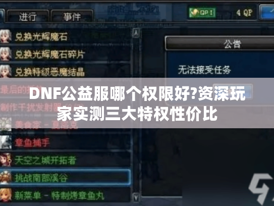 DNF公益服哪个权限好?资深玩家实测三大特权性价比