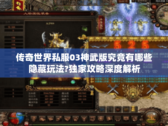 传奇世界私服03神武版究竟有哪些隐藏玩法?独家攻略深度解析