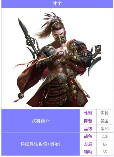 荣耀新三国甘宁攻略：阵容搭配与技能属性解析